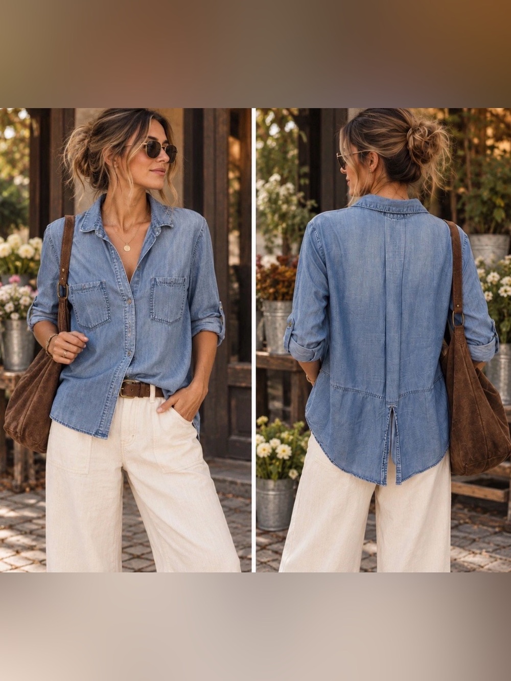Cloth & Stone Split-Back Chambray Button down Top